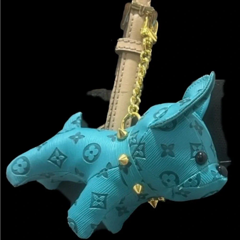 Teal BullDog Bag Charm or Keychain with Gold Details, NEW, The Big Dog